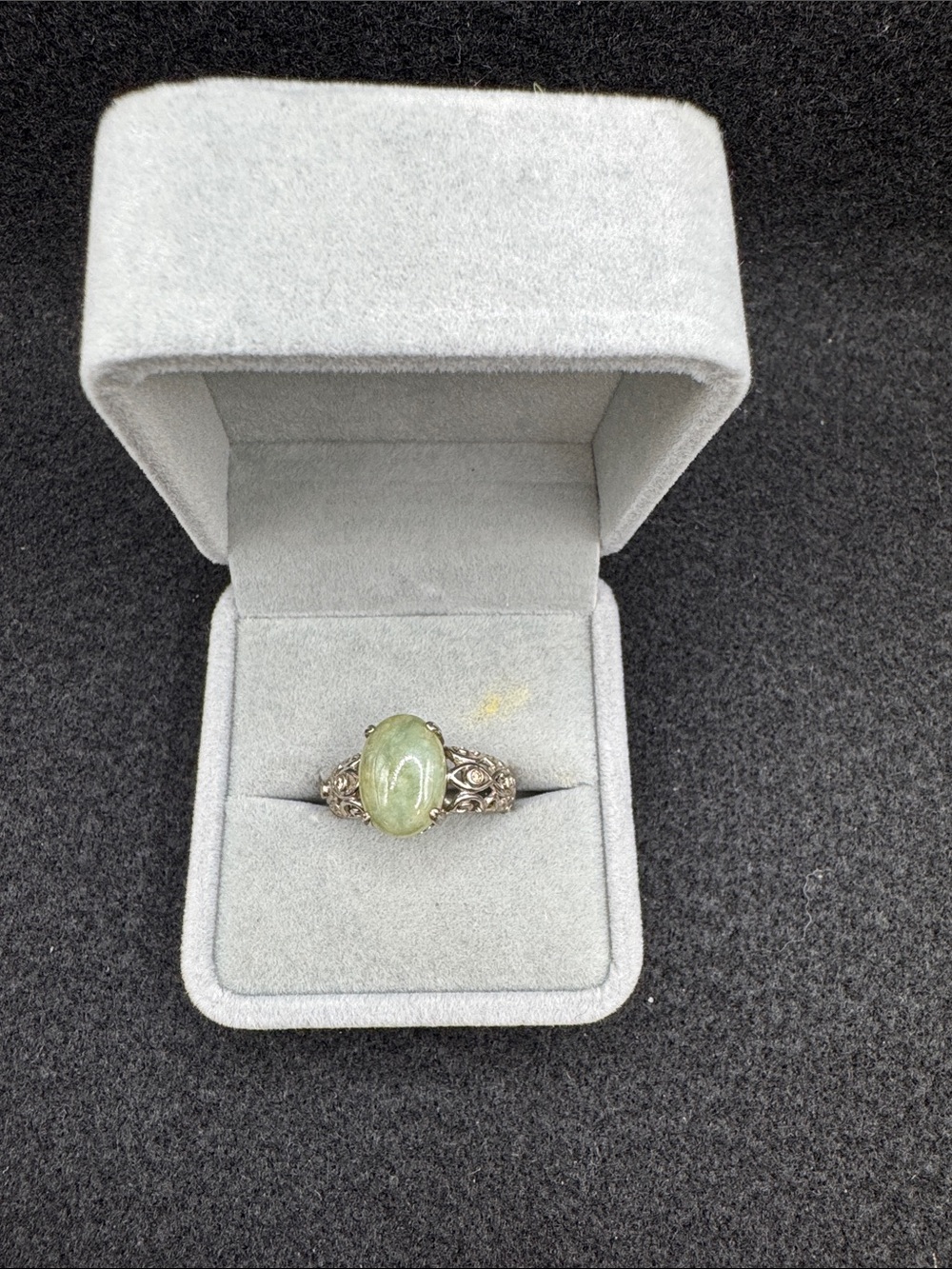 Sterling Silver Filigree Ring with Green Gemstone